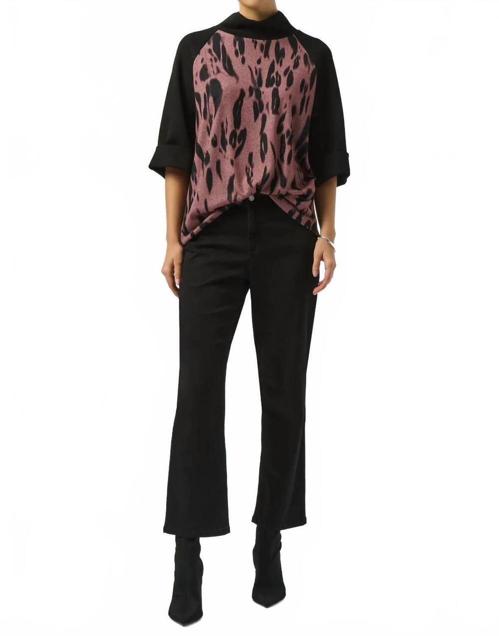 NEW JOSEPH RIBKOFF funnel collared three quarter sleeves straight top in black/p